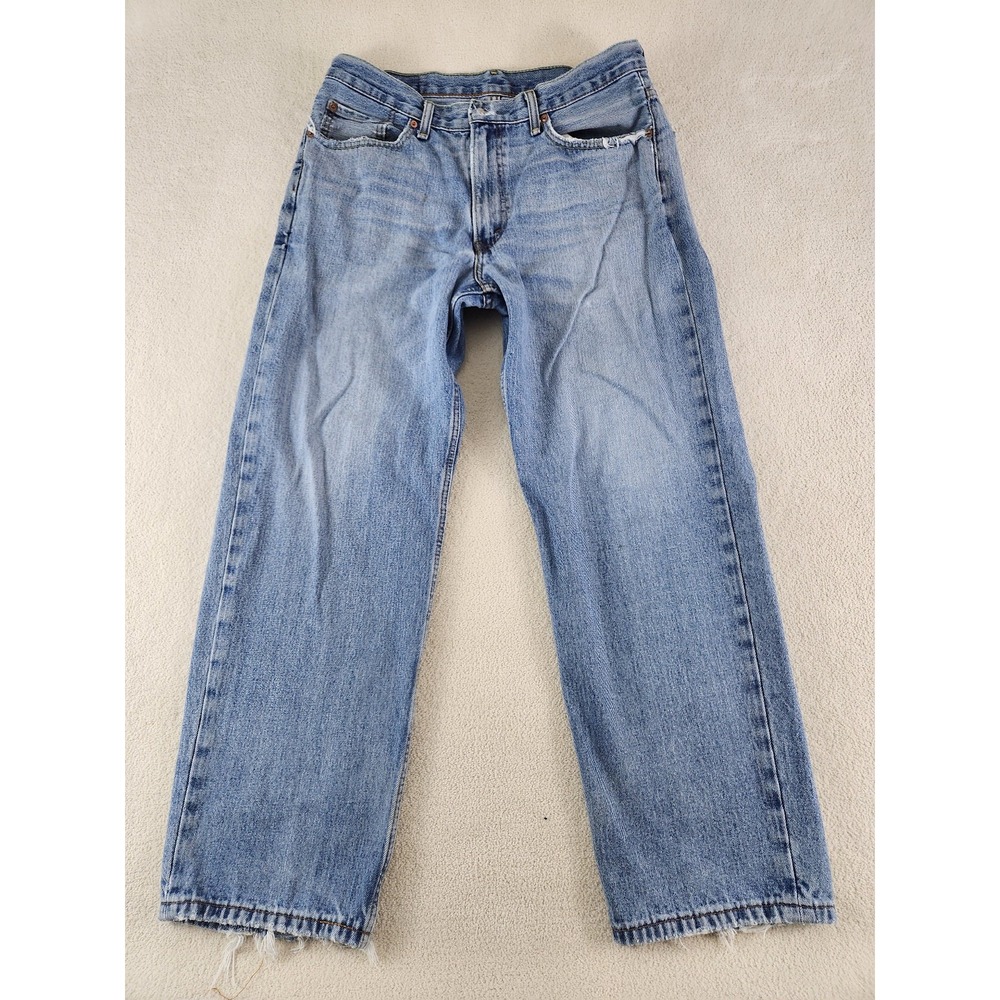 Mens Levis Denim Jeans Straight Leg Zip Size 34x27.5  No Back Tag Distressed